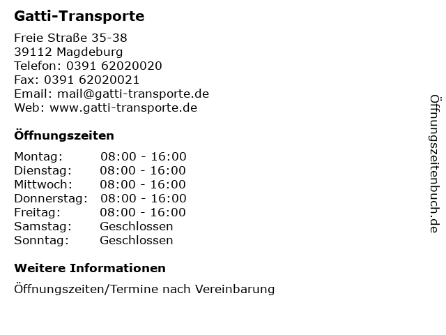 ᐅ Öffnungszeiten „GattiTransporte“ Freie Straße 3538 in Magdeburg