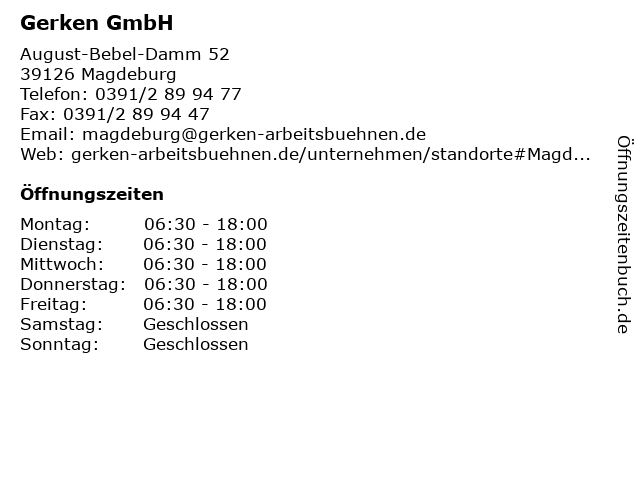 ᐅ Offnungszeiten Gerken Arbeitsbuhnen August Bebel Damm 52 In Magdeburg