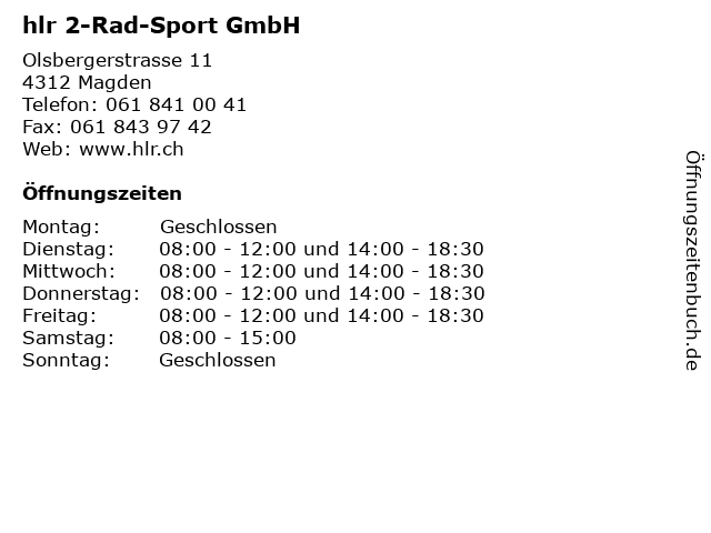 hlr 2-Rad-Sport GmbH in Magden: Adresse und Öffnungszeiten