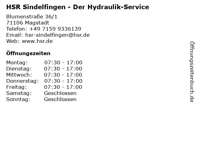 HSR Der Hydraulik-Service in Magstadt: Adresse und Öffnungszeiten