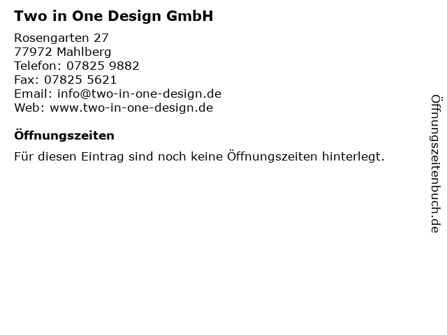 Two in One Design GmbH in Mahlberg: Adresse und Öffnungszeiten