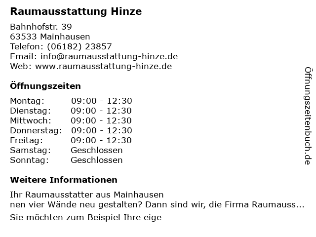 Raumausstattung Hinze in Mainhausen: Adresse und Öffnungszeiten