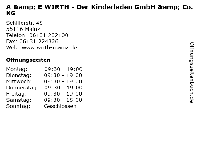 A & E WIRTH - Der Kinderladen GmbH & Co.KG in Mainz: Adresse und Öffnungszeiten
