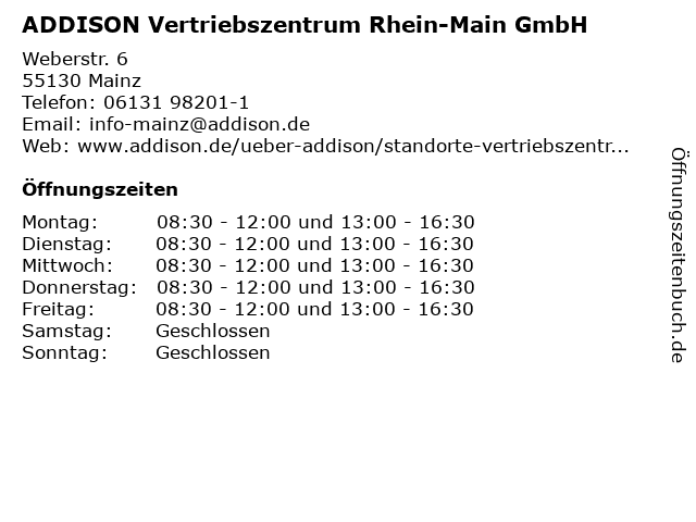 ADDISON Vertriebszentrum Rhein-Main GmbH in Mainz: Adresse und Öffnungszeiten