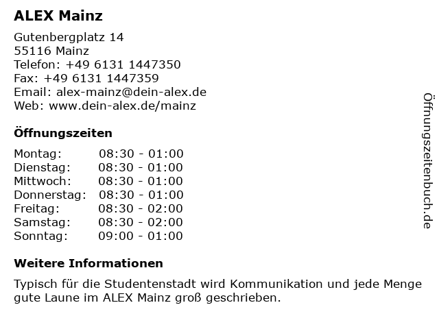 ALEX Mainz in Mainz: Adresse und Öffnungszeiten