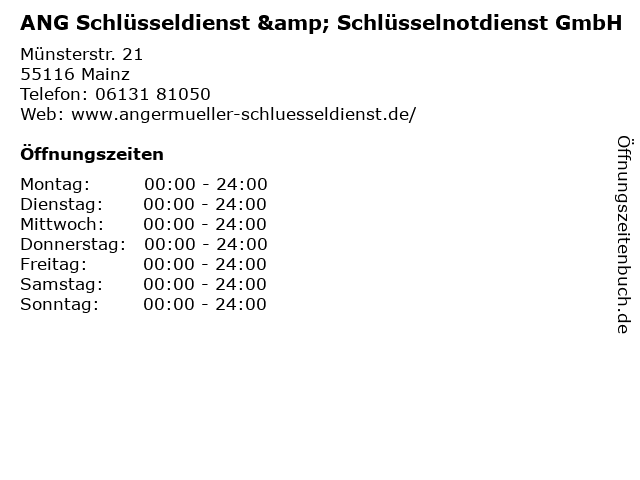 ANG Schlüsseldienst & Schlüsselnotdienst GmbH in Mainz: Adresse und Öffnungszeiten