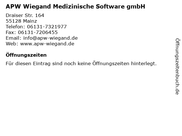 APW Wiegand Medizinische Software gmbH in Mainz: Adresse und Öffnungszeiten