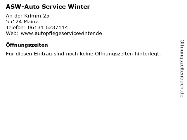 ASW-Auto Service Winter in Mainz: Adresse und Öffnungszeiten