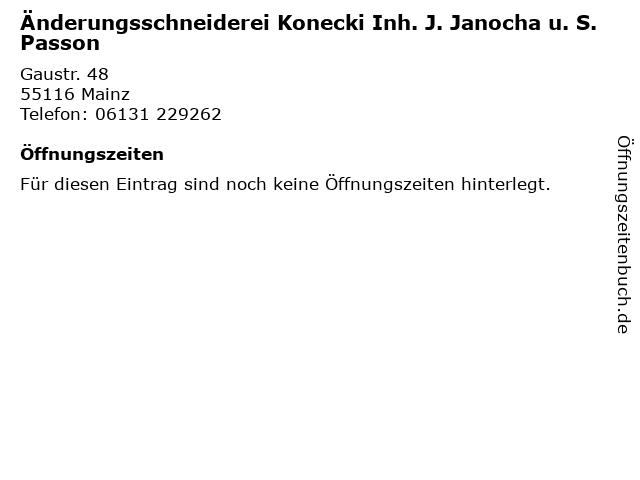 Änderungsschneiderei Konecki Inh. J. Janocha u. S. Passon in Mainz: Adresse und Öffnungszeiten