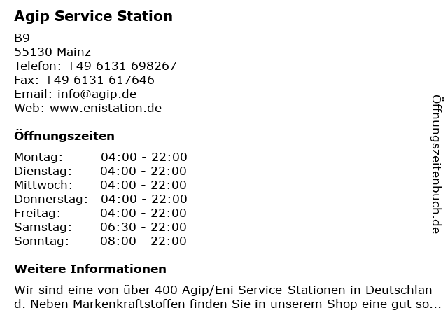 Agip Service Station in Mainz: Adresse und Öffnungszeiten