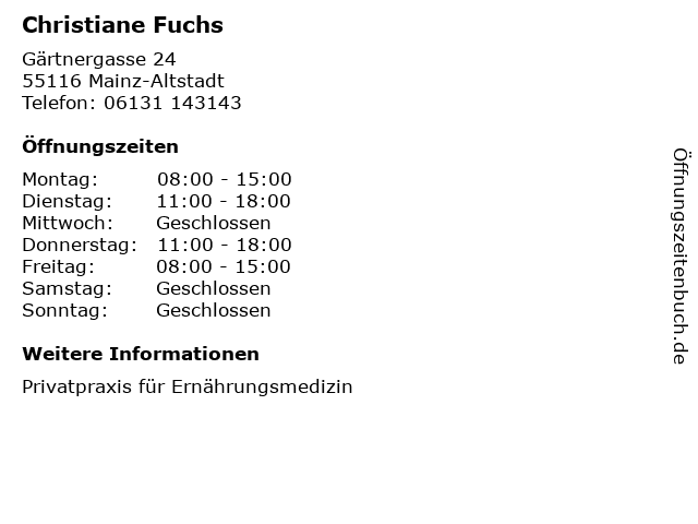 Christiane Fuchs in Mainz-Altstadt: Adresse und Öffnungszeiten