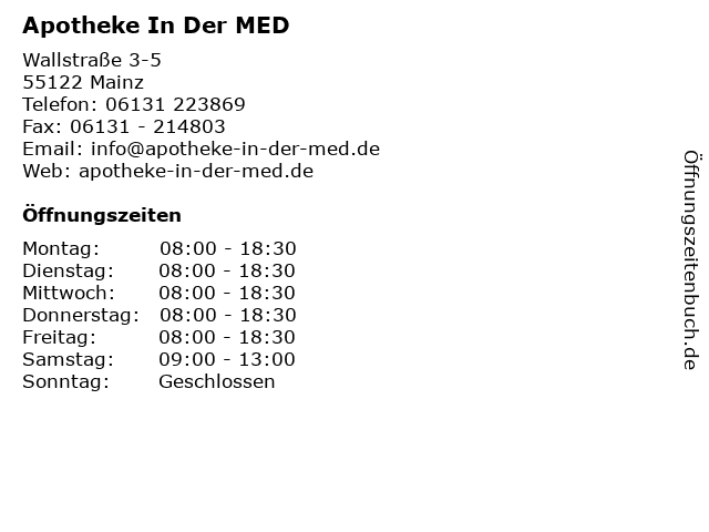 Apotheke In Der MED in Mainz: Adresse und Öffnungszeiten