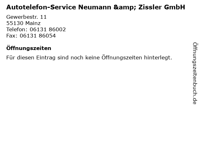 Autotelefon-Service Neumann & Zissler GmbH in Mainz: Adresse und Öffnungszeiten