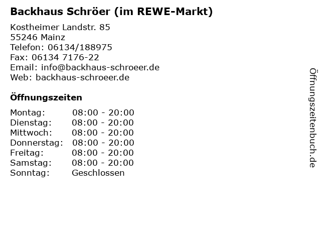 Backhaus Schröer (im REWE-Markt) in Mainz: Adresse und Öffnungszeiten