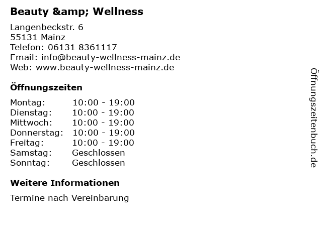 Beauty & Wellness in Mainz: Adresse und Öffnungszeiten
