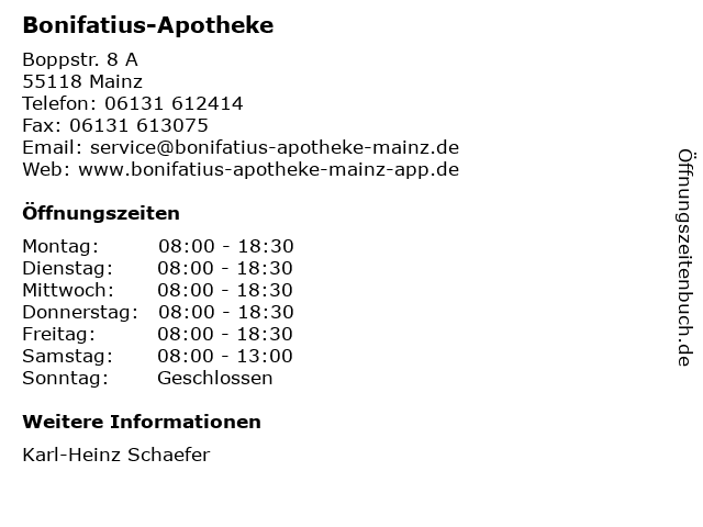 Bonifatius-Apotheke in Mainz: Adresse und Öffnungszeiten
