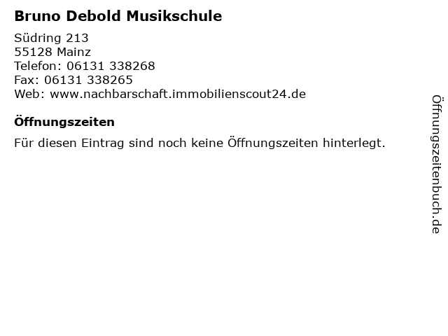 Bruno Debold Musikschule in Mainz: Adresse und Öffnungszeiten