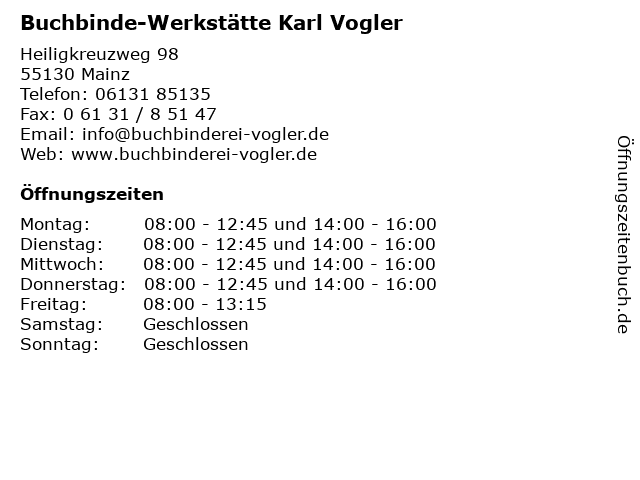 Buchbinde-Werkstätte Karl Vogler in Mainz: Adresse und Öffnungszeiten