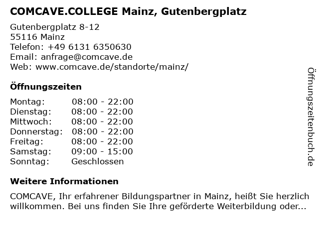 COMCAVE.COLLEGE Mainz, Gutenbergplatz in Mainz: Adresse und Öffnungszeiten