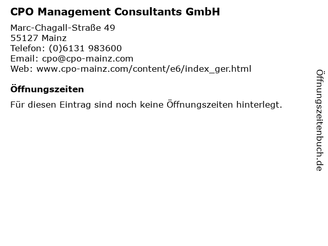 CPO Management Consultants GmbH in Mainz: Adresse und Öffnungszeiten