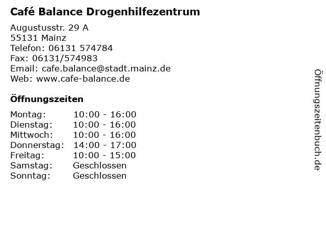 Café Balance Drogenhilfezentrum in Mainz: Adresse und Öffnungszeiten