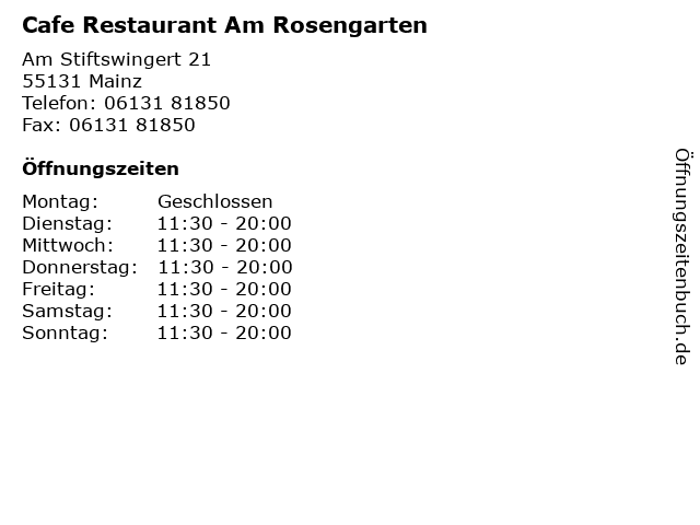 Cafe Restaurant Am Rosengarten in Mainz: Adresse und Öffnungszeiten