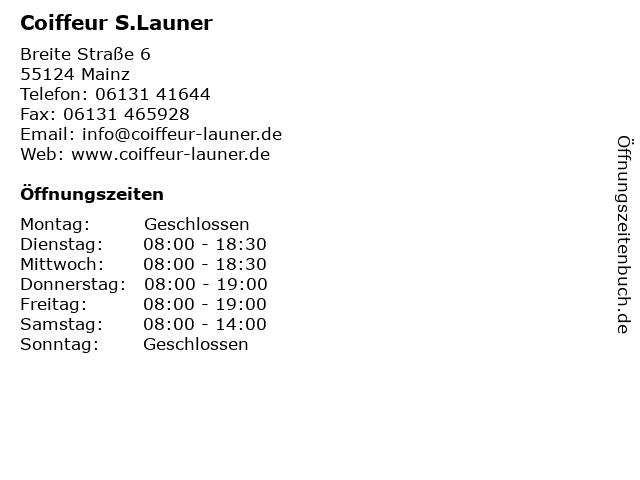 Coiffeur S.Launer in Mainz: Adresse und Öffnungszeiten