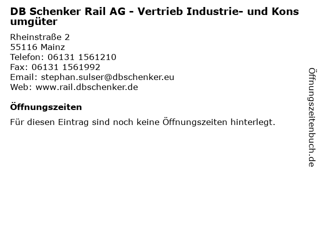 DB Schenker Rail AG - Vertrieb Industrie- und Konsumgüter in Mainz: Adresse und Öffnungszeiten