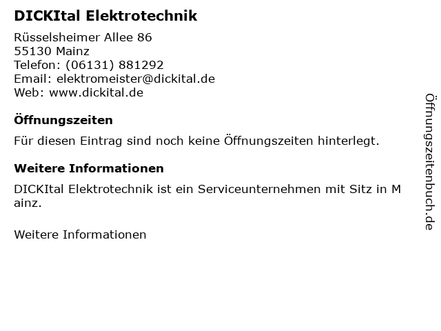 DICKItal Elektrotechnik in Mainz: Adresse und Öffnungszeiten