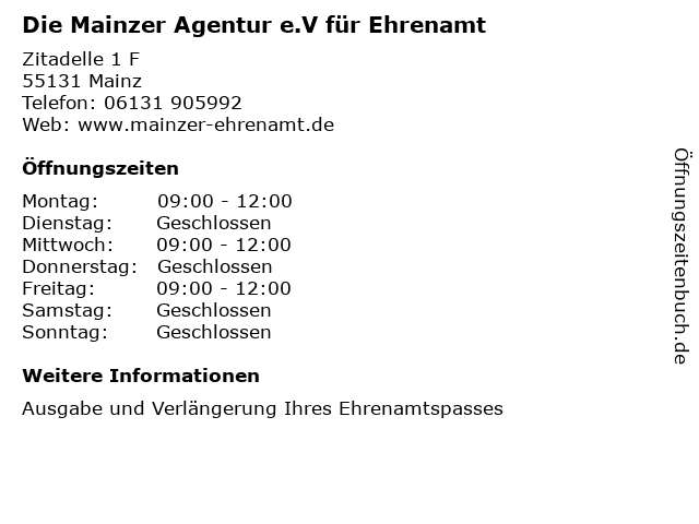 Die Mainzer Agentur e.V für Ehrenamt in Mainz: Adresse und Öffnungszeiten