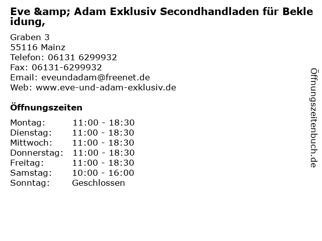 Eve & Adam Exklusiv Secondhandladen für Bekleidung, in Mainz: Adresse und Öffnungszeiten
