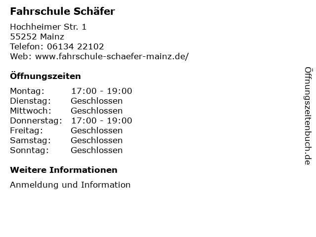 Fahrschule Schäfer in Mainz: Adresse und Öffnungszeiten