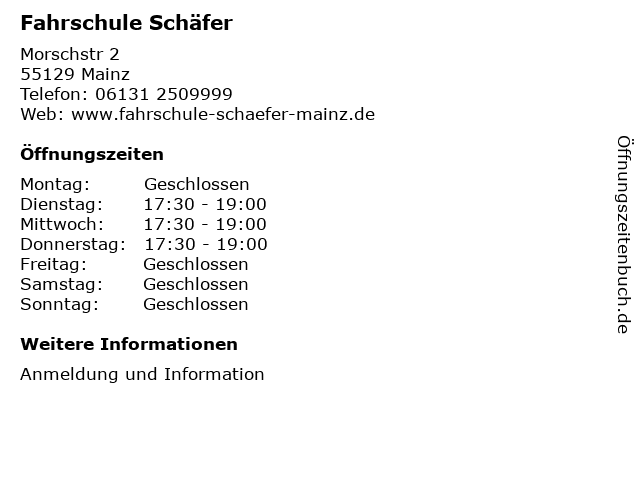 Fahrschule Schäfer in Mainz: Adresse und Öffnungszeiten