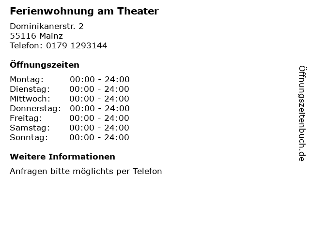 Ferienwohnung am Theater in Mainz: Adresse und Öffnungszeiten