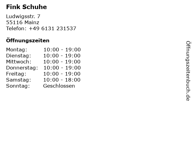 Fink Schuhe in Mainz: Adresse und Öffnungszeiten