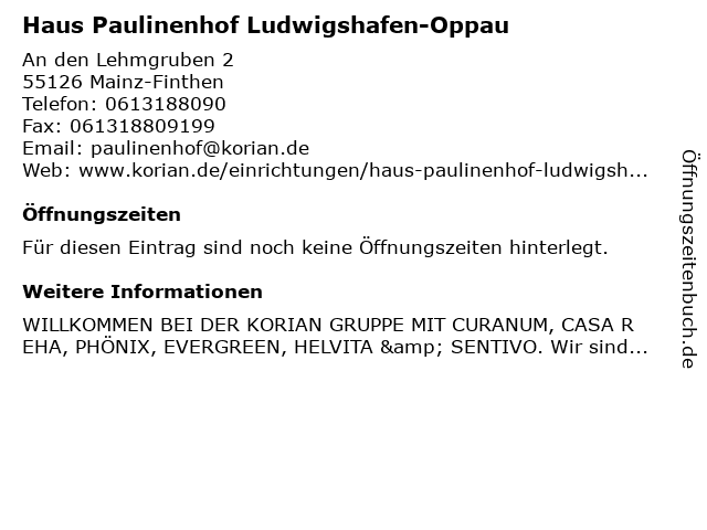 ᐅ Offnungszeiten Haus Paulinenhof Ludwigshafen Oppau An Den