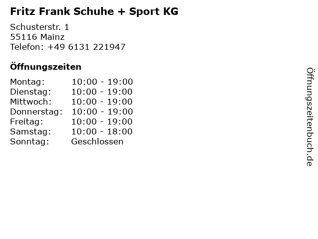 Fritz Frank Schuhe + Sport KG in Mainz: Adresse und Öffnungszeiten