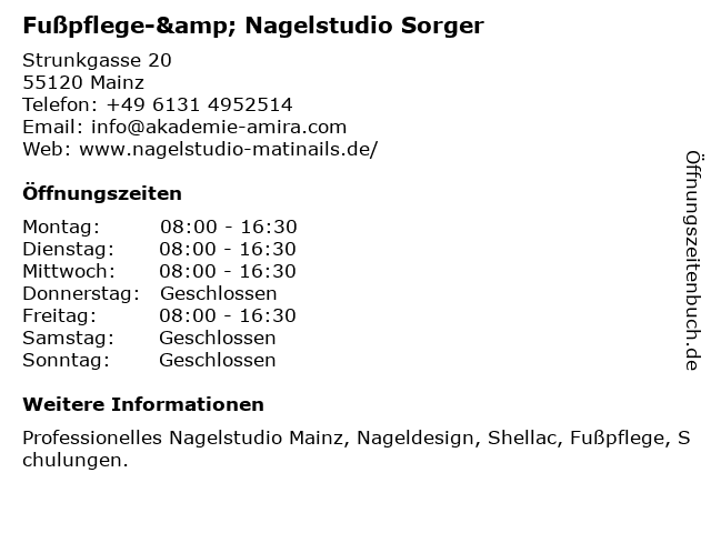 Fußpflege-& Nagelstudio Sorger in Mainz: Adresse und Öffnungszeiten