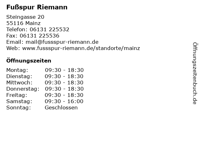 Fußspur Riemann in Mainz: Adresse und Öffnungszeiten