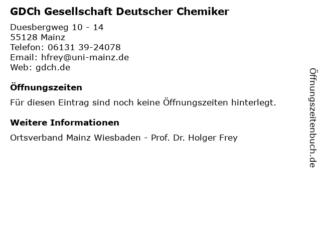 GDCh Gesellschaft Deutscher Chemiker in Mainz: Adresse und Öffnungszeiten