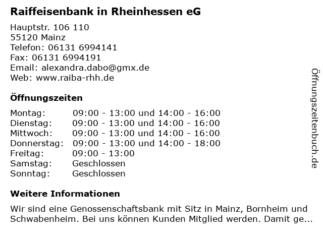 ᐅ Offnungszeiten Genobank Mainz Eg Hauptstr 106 110 In Mainz