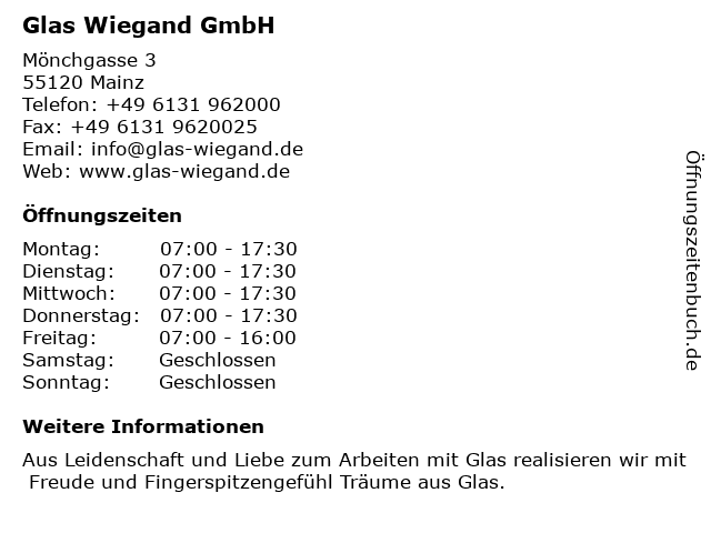 Glas Wiegand GmbH in Mainz: Adresse und Öffnungszeiten