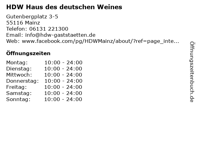 HDW Haus des deutschen Weines in Mainz: Adresse und Öffnungszeiten