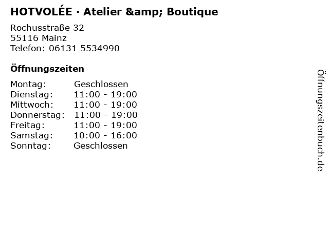 HOTVOLÉE · Atelier & Boutique in Mainz: Adresse und Öffnungszeiten