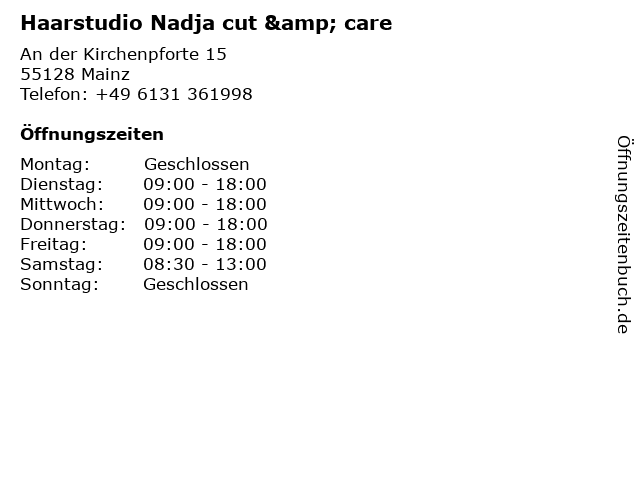 Haarstudio Nadja cut & care in Mainz: Adresse und Öffnungszeiten