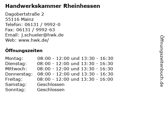 Handwerkskammer Rheinhessen in Mainz: Adresse und Öffnungszeiten