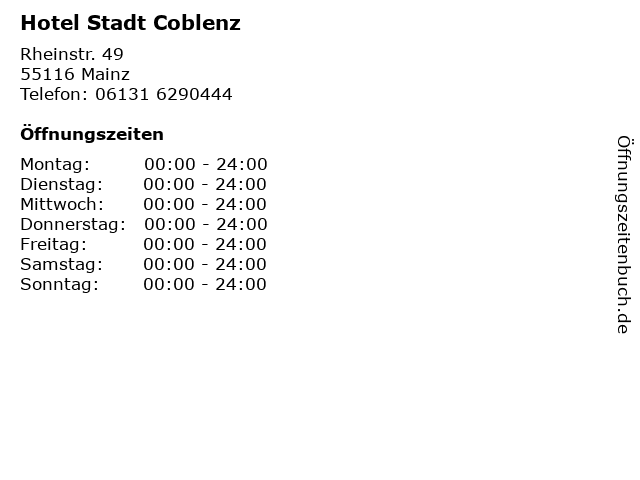 Hotel Stadt Coblenz in Mainz: Adresse und Öffnungszeiten
