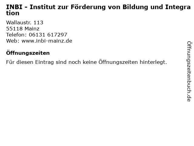 INBI - Institut zur Förderung von Bildung und Integration in Mainz: Adresse und Öffnungszeiten