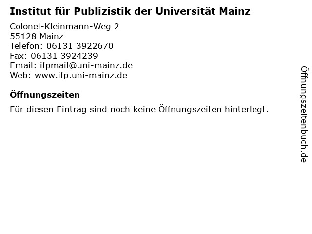 Institut für Publizistik der Universität Mainz in Mainz: Adresse und Öffnungszeiten
