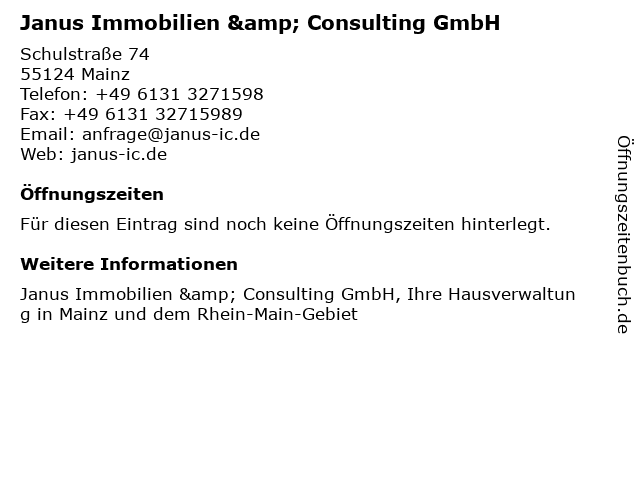Janus Immobilien & Consulting GmbH in Mainz: Adresse und Öffnungszeiten